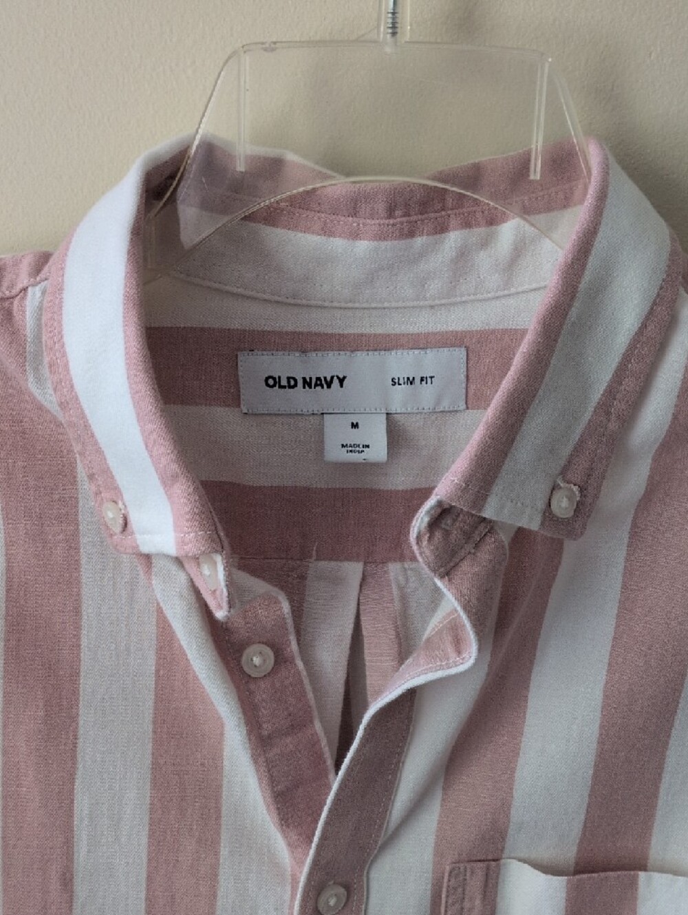 Old Navy Men's Pink & White Vertical Stripe Button-Down Shirt - Picture 2 of 4
